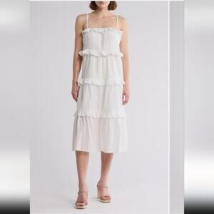 Lush White Eyelet Cotton Tiered Midi Dress NWT